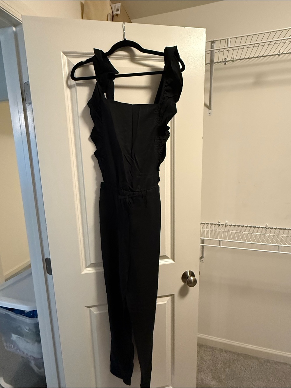 Black Ruffle Strap Cropped Jumpsuit